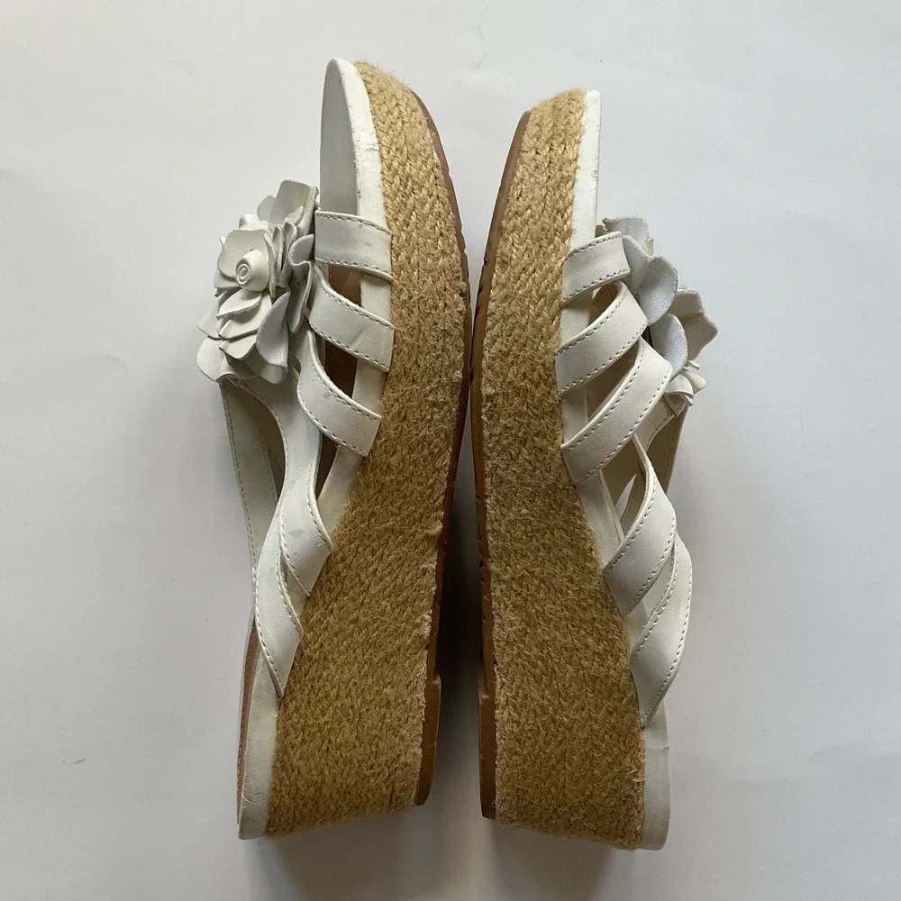 Solesenseability Mona White Flower Espadrille Wedge Sandals Womens 10 Minimalist
